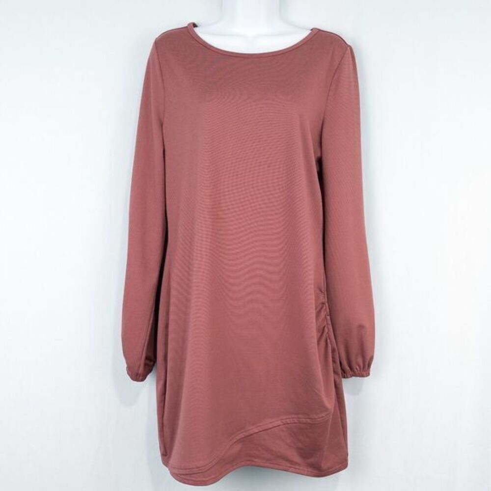 Carve Designs Lenora Long Sleeve Mini Dress‎ Medium Brick Rose Ruched Stretch